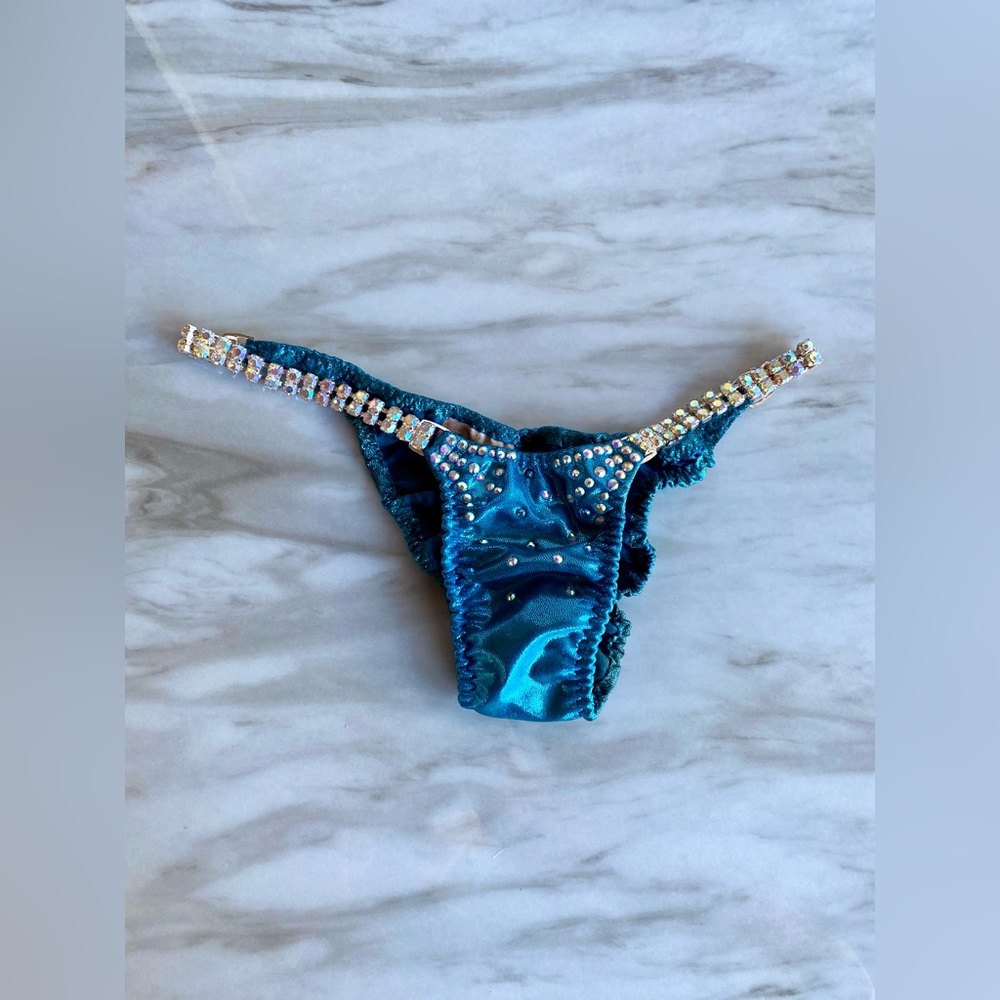 💎Sexy blue turquoise iridescent fitness bikini bottom with gems stones size XS